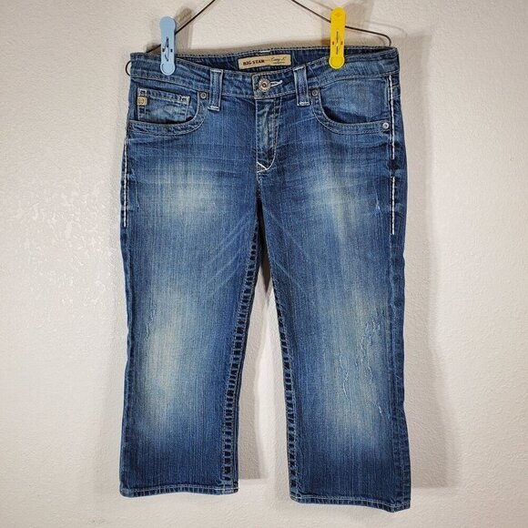 Big Star Pants - Big Star Womens Casey Low Rise Capri Jeans Size 30 Blue Denim Distressed Design